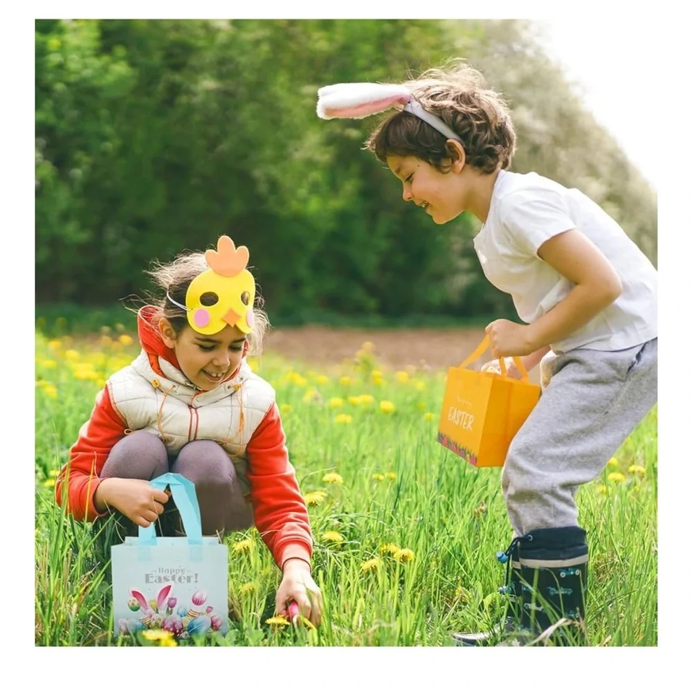 Reusable Easter Tote Bag for Egg Hunt Bunny Carrot Chick 8 Pack